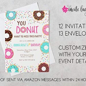 Donut Birthday Party Invitations Doughnut Wanna Miss This Party Invites Sprinkles Adults Kids 30th 40th 50th Retirement Shower Custom Printed Customized Personalized (12 Count)