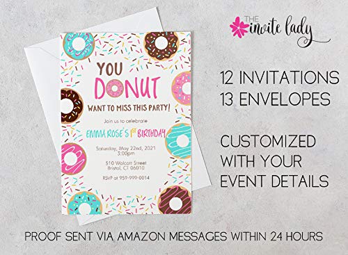 Donut Birthday Party Invitations Doughnut Wanna Miss This Party Invites Sprinkles Adults Kids 30th 40th 50th Retirement Shower Custom Printed Customized Personalized (12 Count)