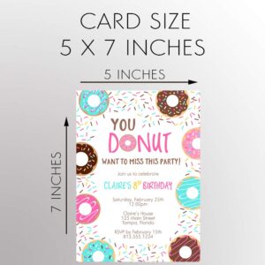 Donut Birthday Party Invitations Doughnut Wanna Miss This Party Invites Sprinkles Adults Kids 30th 40th 50th Retirement Shower Custom Printed Customized Personalized (12 Count)