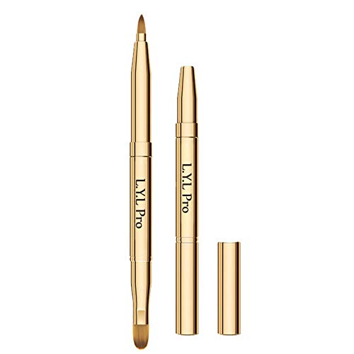 L.Y.L Pro Gold Retractable Lip Makeup Brushes Double-Ended Retractable Lip Brush Travel Lipstick Gloss Makeup Brush for Christmas Gifts