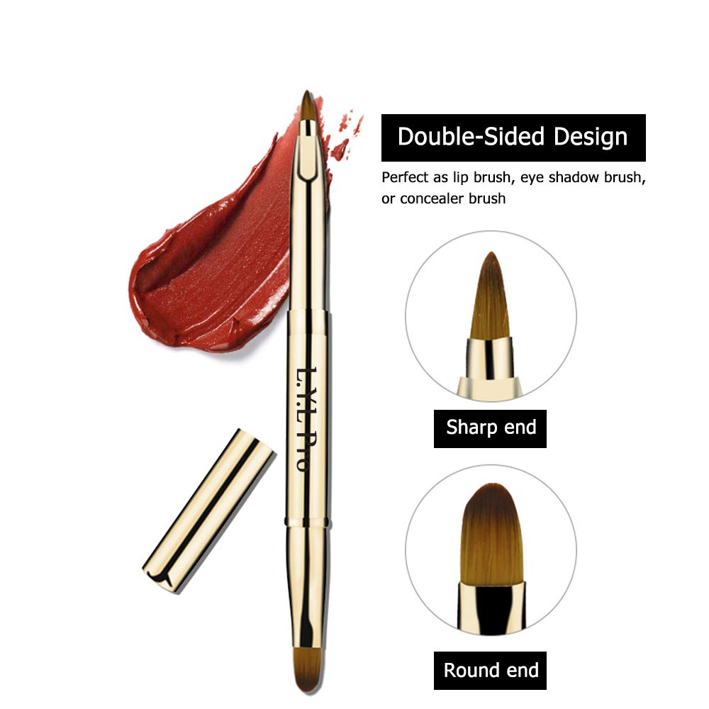 L.Y.L Pro Gold Retractable Lip Makeup Brushes Double-Ended Retractable Lip Brush Travel Lipstick Gloss Makeup Brush for Christmas Gifts