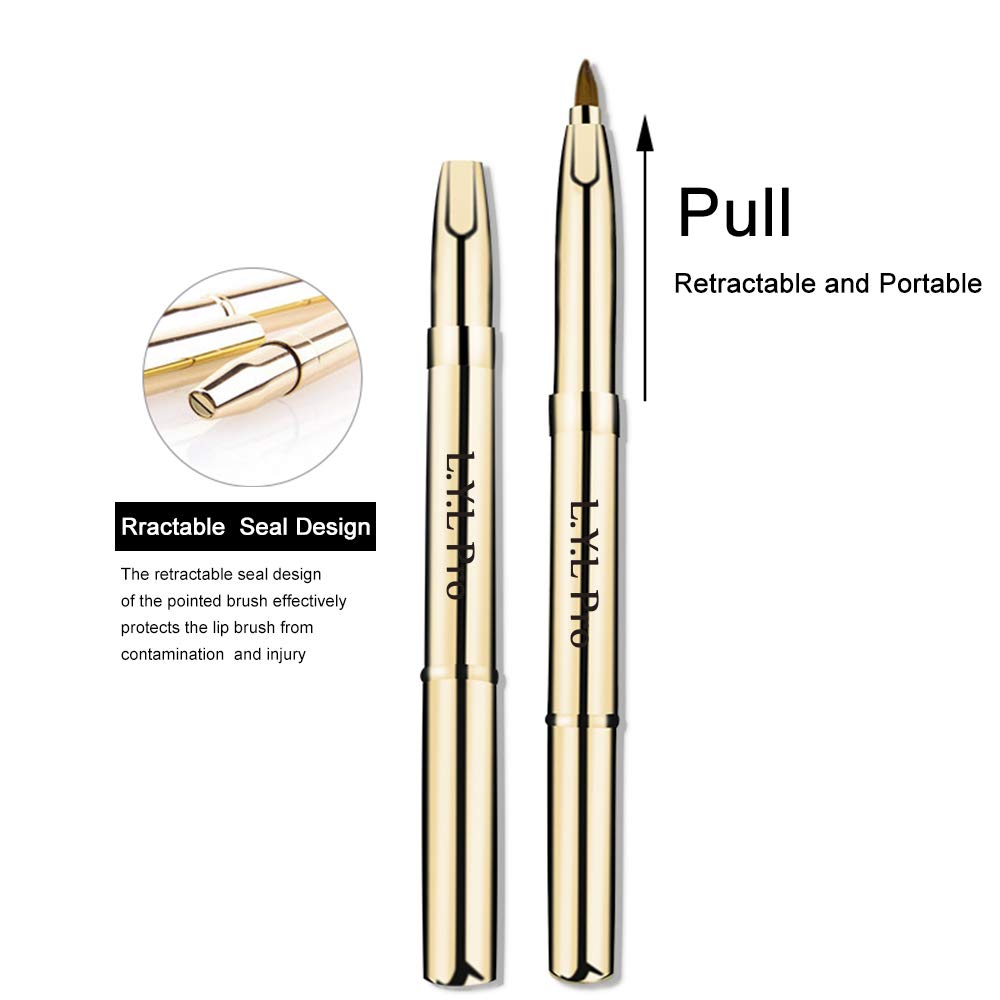 L.Y.L Pro Gold Retractable Lip Makeup Brushes Double-Ended Retractable Lip Brush Travel Lipstick Gloss Makeup Brush for Christmas Gifts