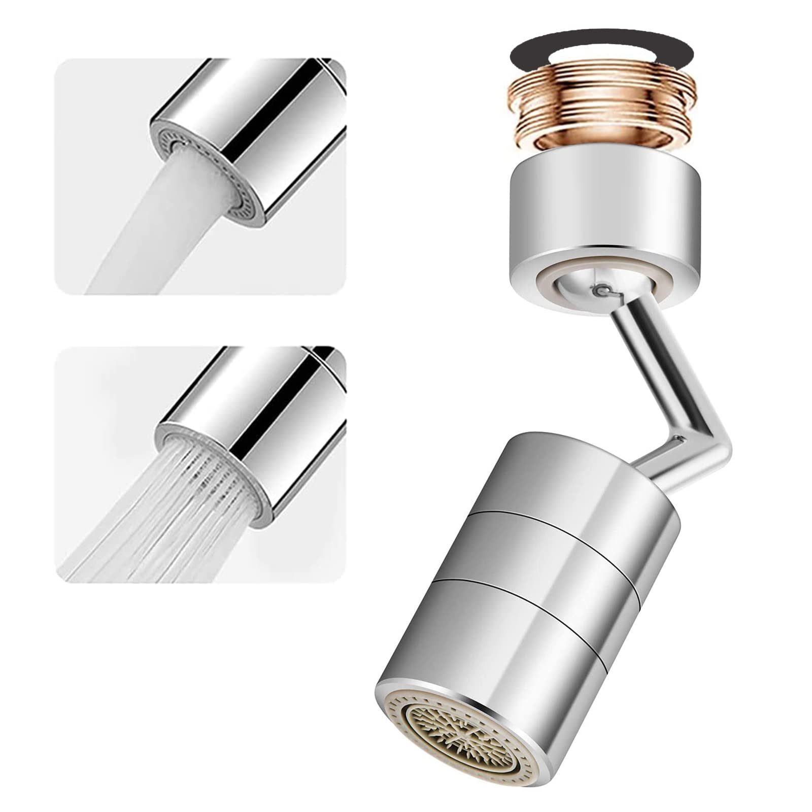 Universal Splash Filter Faucet 720 Rotating Faucet Extender Aerator with 2 Water Outlet Modes,All Copper Material,Suitable for Kitchen and Bathroom