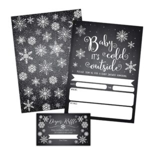 your main event prints baby it's cold outside invite, snowflake baby shower invitation, christmas winter wonderland baby shower invites and diaper raffles, 20 fill in invitations and envelopes