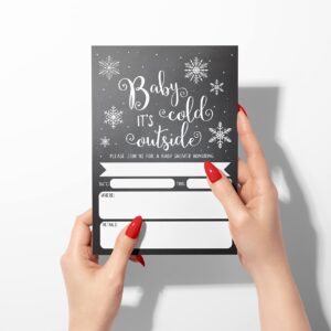 Your Main Event Prints Baby It's Cold Outside Invite, Snowflake Baby Shower Invitation, Christmas Winter Wonderland Baby Shower Invites and Diaper Raffles, 20 Fill in Invitations and Envelopes