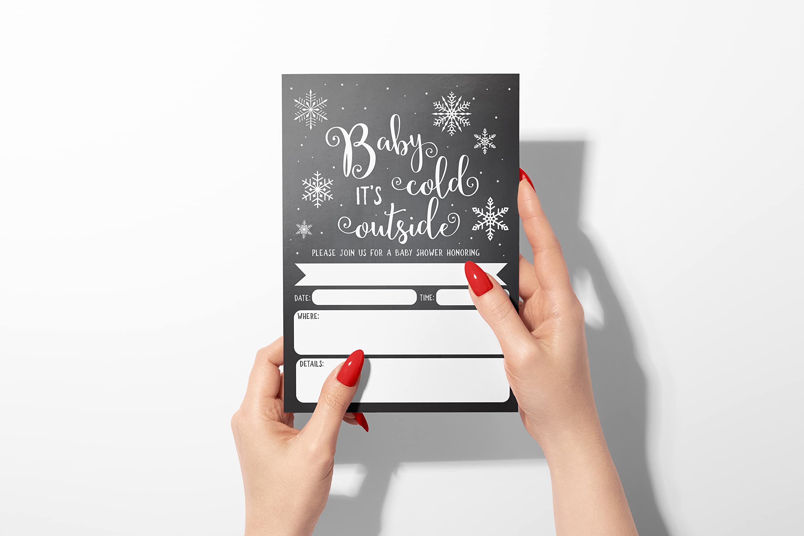 Your Main Event Prints Baby It's Cold Outside Invite, Snowflake Baby Shower Invitation, Christmas Winter Wonderland Baby Shower Invites and Diaper Raffles, 20 Fill in Invitations and Envelopes