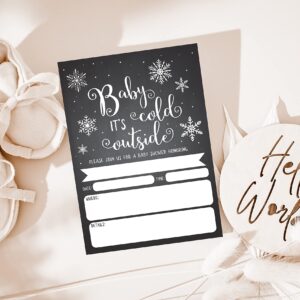 Your Main Event Prints Baby It's Cold Outside Invite, Snowflake Baby Shower Invitation, Christmas Winter Wonderland Baby Shower Invites and Diaper Raffles, 20 Fill in Invitations and Envelopes