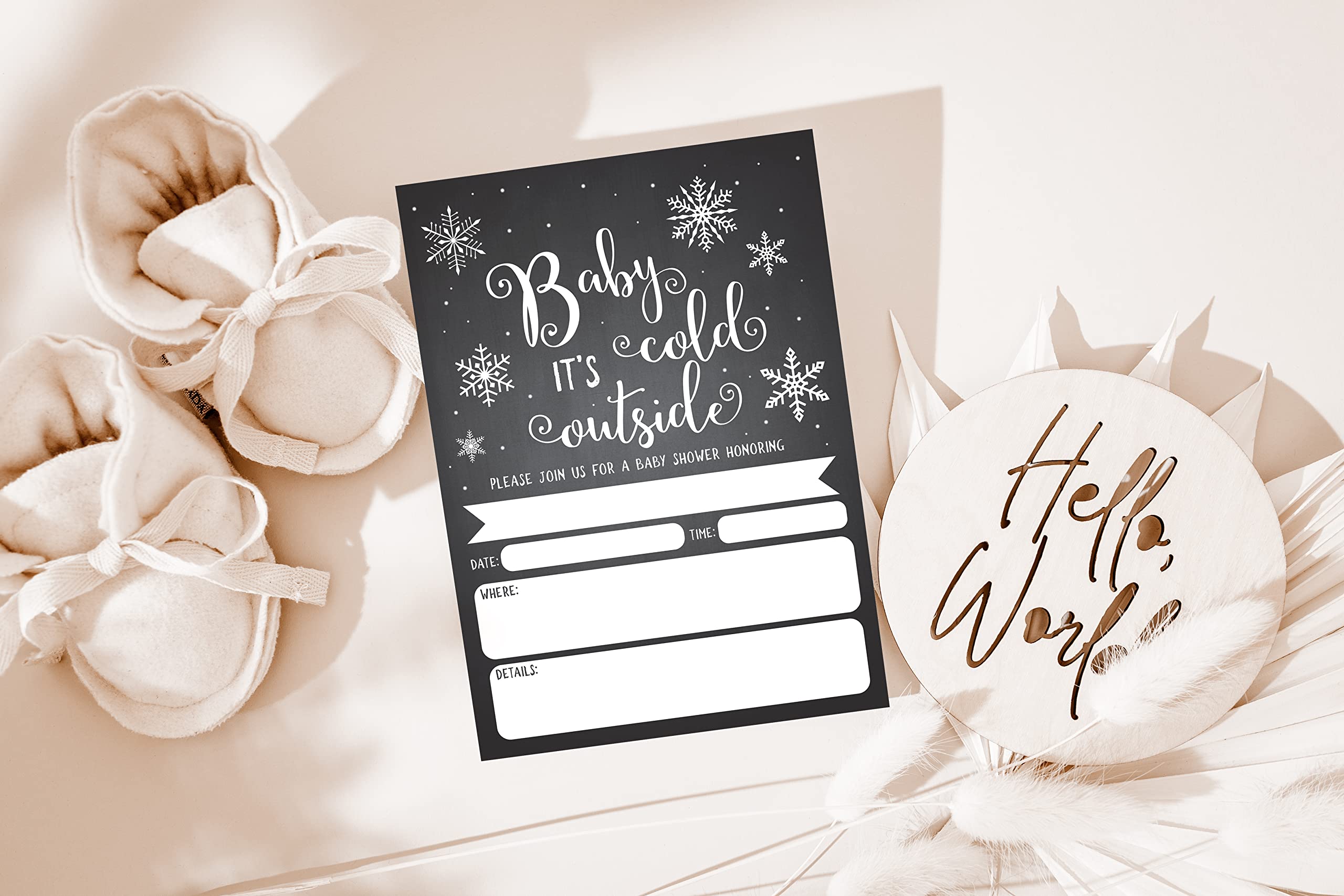 Your Main Event Prints Baby It's Cold Outside Invite, Snowflake Baby Shower Invitation, Christmas Winter Wonderland Baby Shower Invites and Diaper Raffles, 20 Fill in Invitations and Envelopes