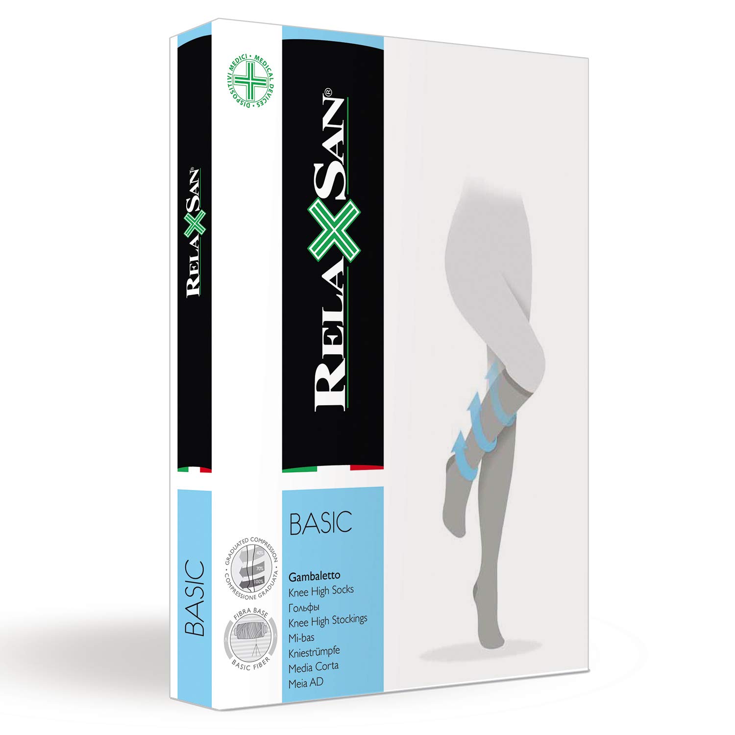 RELAXSAN Basic 950A (2 Pairs - Skin 4/XL) - open-toe firm support knee high socks 20-30 mmHg, 100% Made in Italy