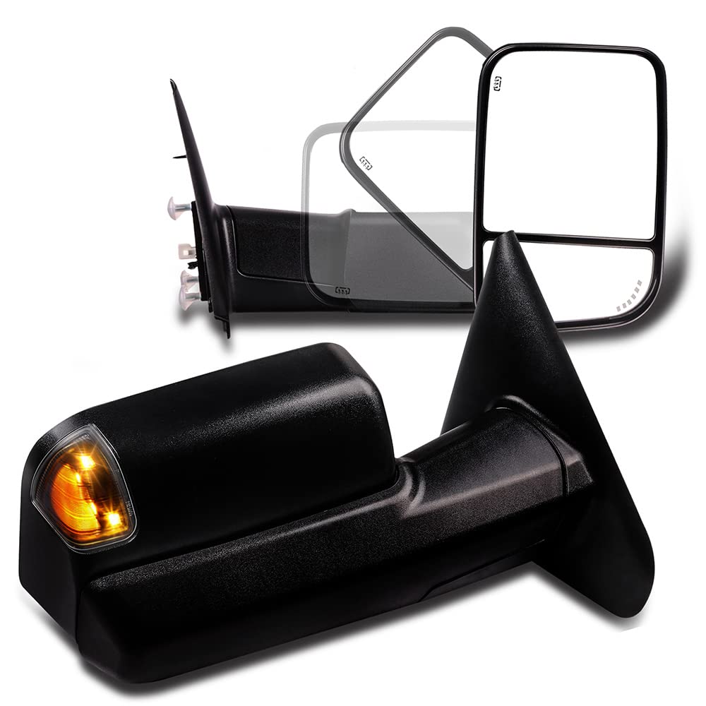 FEIPARTS Tow Mirrors Towing Mirrors Fit for 2002-2008 for Dodge for Ram 1500 2003-2008 for Dodge for Ram 2500 3500 Towing Mirrors Left Right Side Power Adjusted Heated Led Turn Signal Light Black