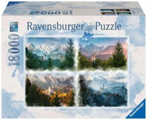 ravensburger neuschwanstein castle through the seasons 18,000 piece jigsaw puzzle for adults - 16137 - handcrafted tooling, durable blueboard, every piece fits together perfectly