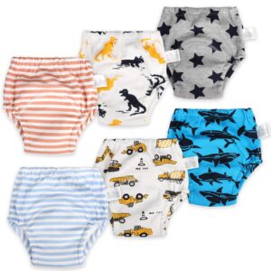 moomoo baby 6 packs cotton training pants reusable toddler potty training underwear for boy and girl dinosaur-3t blue