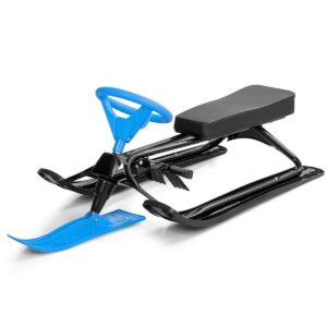 goplus steering ski snow racer sled with twin brakes, steel frame and high density hdpe sledge for teens and kids age 3 and up (blue)