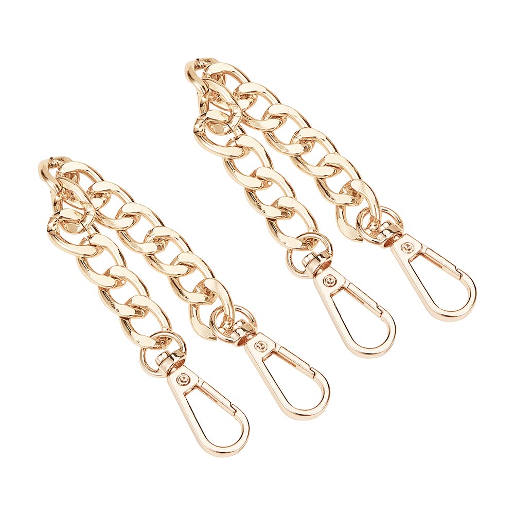 PH PandaHall Purse Extender, 2 Pack 7.8 Inch Golden Aluminum Bag Flat Chain Strap with Alloy Swivel Clasps Handbag Chain Straps Metal Bag Strap Replacement Purse Clutches Handles