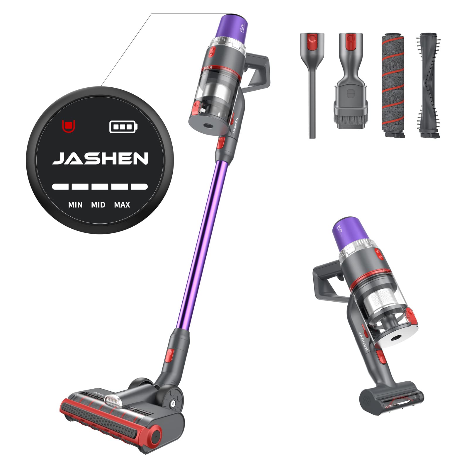 JASHEN V16 Cordless Vacuum Cleaner,Powerful Stick Vacuum with 26Kpa Suction Rechargable Battery for Up to 45 min Runtime,10 in 1 350W Handheld Vac Perfect for Carpet Hardwood Floor