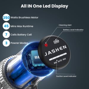 JASHEN V16 Cordless Vacuum Cleaner,Powerful Stick Vacuum with 26Kpa Suction Rechargable Battery for Up to 45 min Runtime,10 in 1 350W Handheld Vac Perfect for Carpet Hardwood Floor