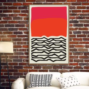 IDEA4WALL Framed Canvas Print Wall Art Black Lines with Red Color Field Geometric Patterns Illustrations Modern Art Chic Relax/Calm Ultra for Living Room, Bedroom, Office - 24"x36" Natural