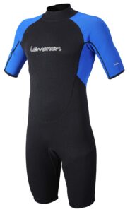 lemorecn wetsuits adult's premium neoprene diving suit 3mm shorty jumpsuit (3037blue-xl)