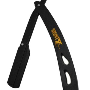 Classic Samurai CS-102 Matte Black Folding Straight Razor Shavette with 15 Astra Double Edge Razor Blades