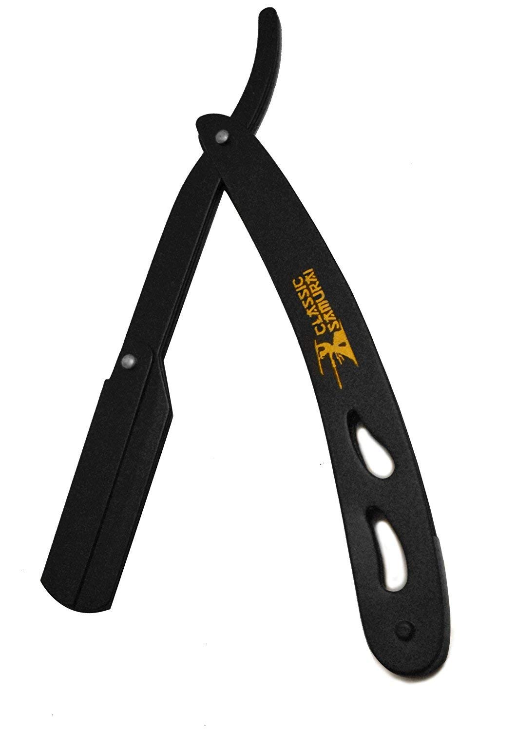 Classic Samurai CS-102 Matte Black Folding Straight Razor Shavette with 15 Astra Double Edge Razor Blades