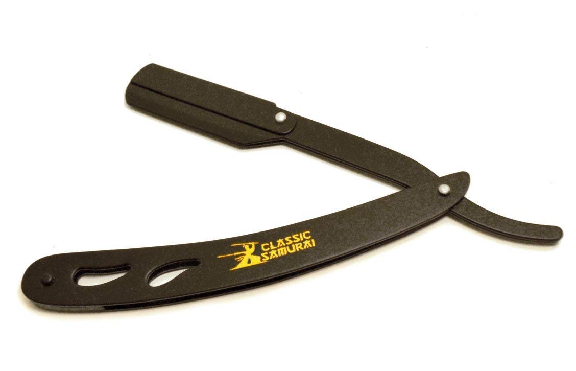 Classic Samurai CS-102 Matte Black Folding Straight Razor Shavette with 15 Astra Double Edge Razor Blades