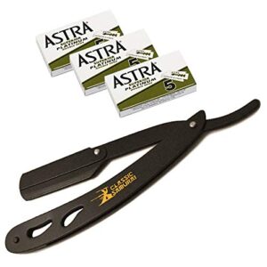 Classic Samurai CS-102 Matte Black Folding Straight Razor Shavette with 15 Astra Double Edge Razor Blades