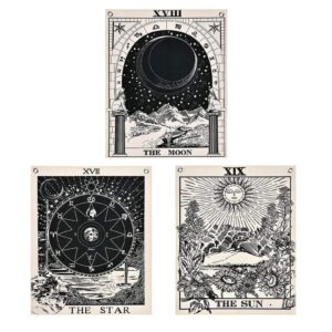 likiyol pack of 3 tarot tapestry the sun the moon the star tarot card tapestry with rustproof grommets, seamless nails (black white, 11.8 x 15.7 inches)