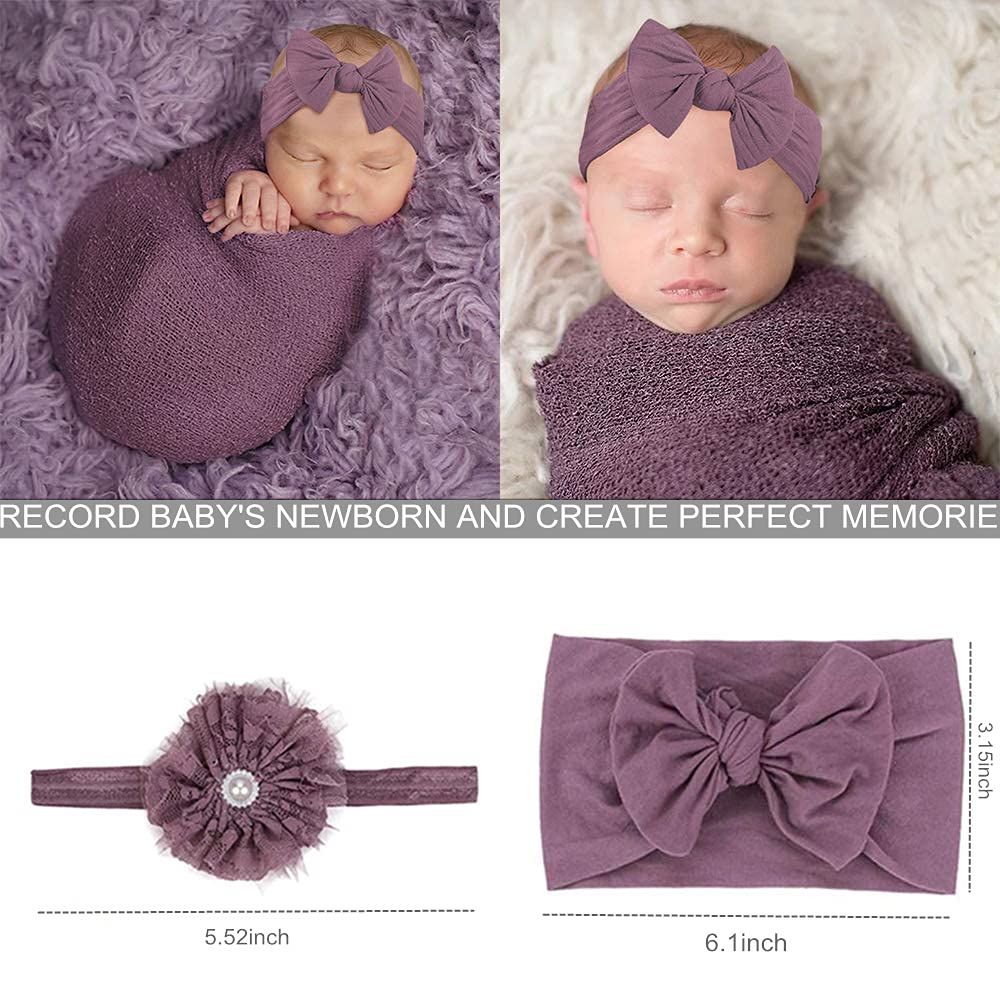 SPOKKI 4 Pcs Newborn Photography Props Outfits- Baby Long Ripple Wrap and Toddler Swaddle Blankets Photography Mat with Cute Headbands for Infant Boys Girls(0-12 Months) (Purple)