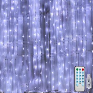 tda curtain string light, 300 led usb powered window curtain string light outdoor indoor decorative for christmas, holiday, party, wedding, garden, patio decoration (cool white)