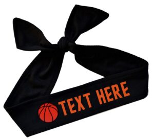 basketball player tie back headband with vinyl text and ball customizable with your choice of colors & text - team gift (black tie back)