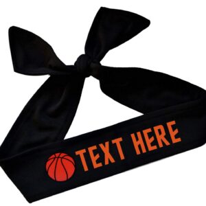 Basketball Player Tie Back Headband with Vinyl Text and Ball Customizable with Your Choice of Colors & Text - Team Gift (Black TIE Back)