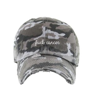 fuck cancer vintage baseball cap embroidered cotton adjustable distressed dad hat gray camo