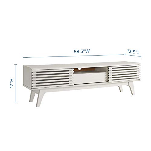 Modway Render Mid-Century Modern Low Profile 59 Inch TV Stand in White