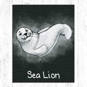 ocean animal canvas wall print features sea lion chalk art, unframed 8 by 10 inch print