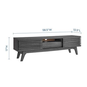 Modway Render Mid-Century Modern Low Profile 59 Inch TV Stand in Charcoal