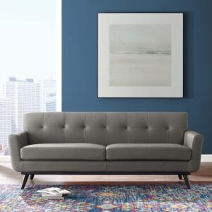 Modway Engage Sofa in Top-Grain Leather Living Room Lounge,Grey