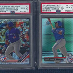 PSA 10 VLADIMINR GUERRERO JR.BOWMAN CHROME & MEGA BOX REFRACTOR 2 CARD ROOKIE LOT GRADED PSA GEM MINT 10 SUPERSTAR