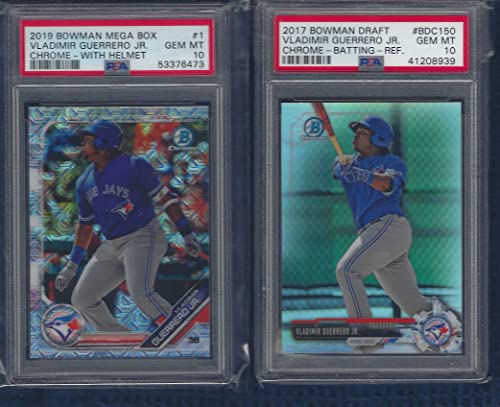 PSA 10 VLADIMINR GUERRERO JR.BOWMAN CHROME & MEGA BOX REFRACTOR 2 CARD ROOKIE LOT GRADED PSA GEM MINT 10 SUPERSTAR