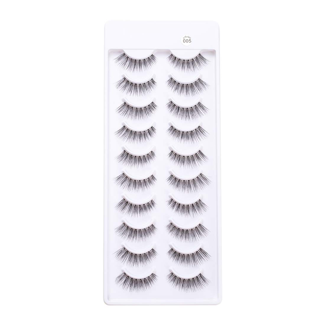 EMEDA False Eyelashes Natural Look 10 Pairs Invisible Band 3D Demi Wispies 12mm Medium Fake Lashes Small Face Eyelashes 100% Handmade Lashes Soft Eye Lash Clear Band Eyelash 1 Pack 005 Style Lashes