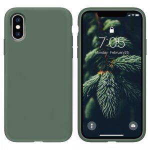 ouxul case for iphone x/iphone xs case liquid silicone gel rubber phone case,iphone 5.8 inch full body slim soft microfiber lining protective (forest green)