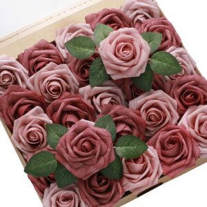 derblue 60pcs artificial roses flowers real looking fake roses artificial foam roses decoration diy for wedding,arrangements party home decorations