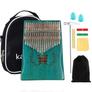 ele eleoption kalimba 17 keys thumb piano with mahogany body builts-in storage canvas bag, tuning hammer and study instruction 9 pieces-professional gift for music lovers kids beginners - butterfly