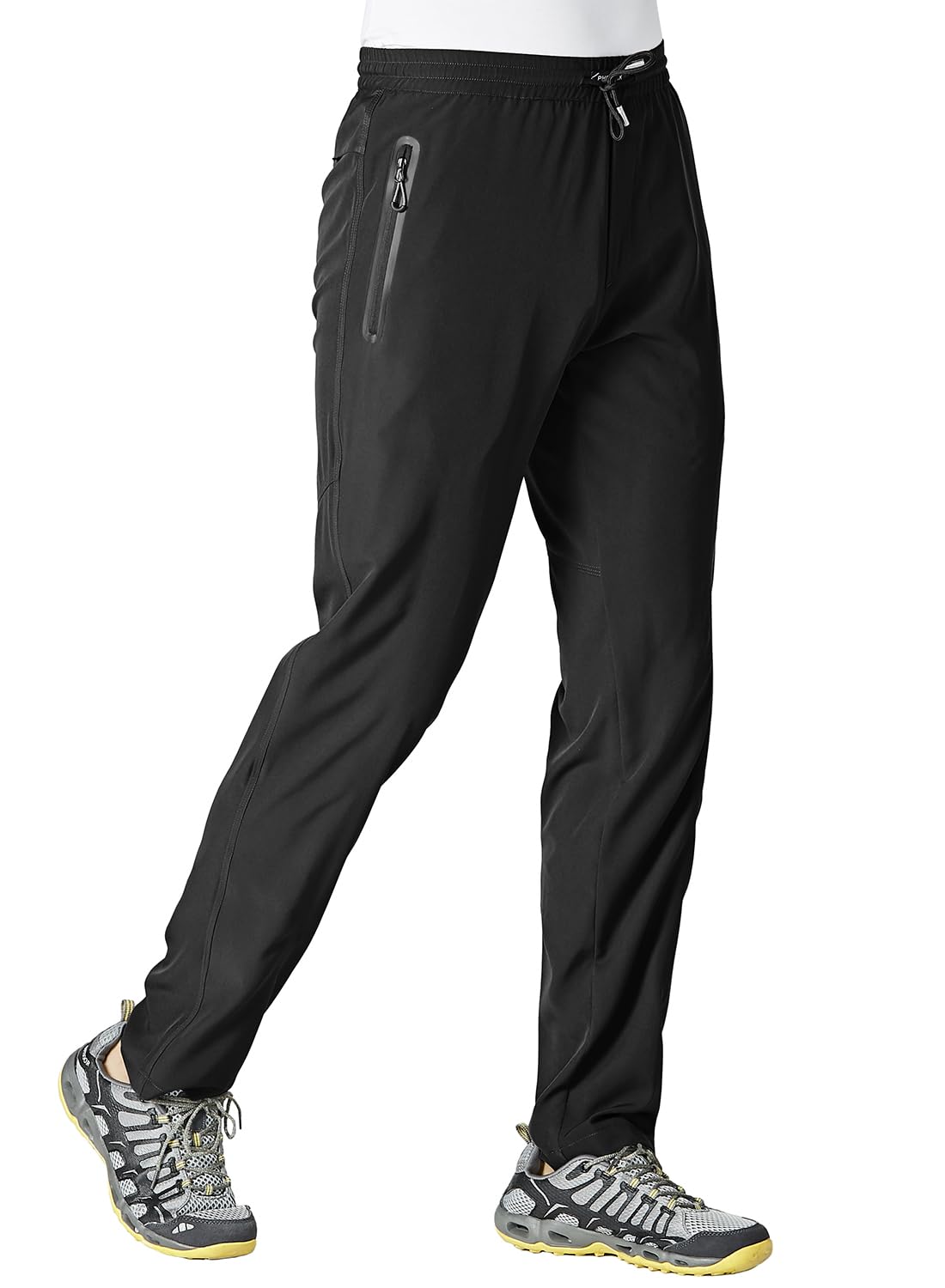 YSENTO Mens Track Pants Quick Dry Lightweight Joggers Athletic Hiking Pants Zipper Pockets Black Size XL