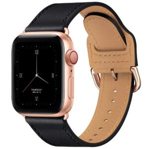 power primacy bands compatible with apple watch band 38mm 40mm 41mm 42mm 44mm 45mm 49mm, genuine leather strap compatible for women men iwatch se ultra series 9 8 7 6 5 4 3 2 1 (black/rosegold)