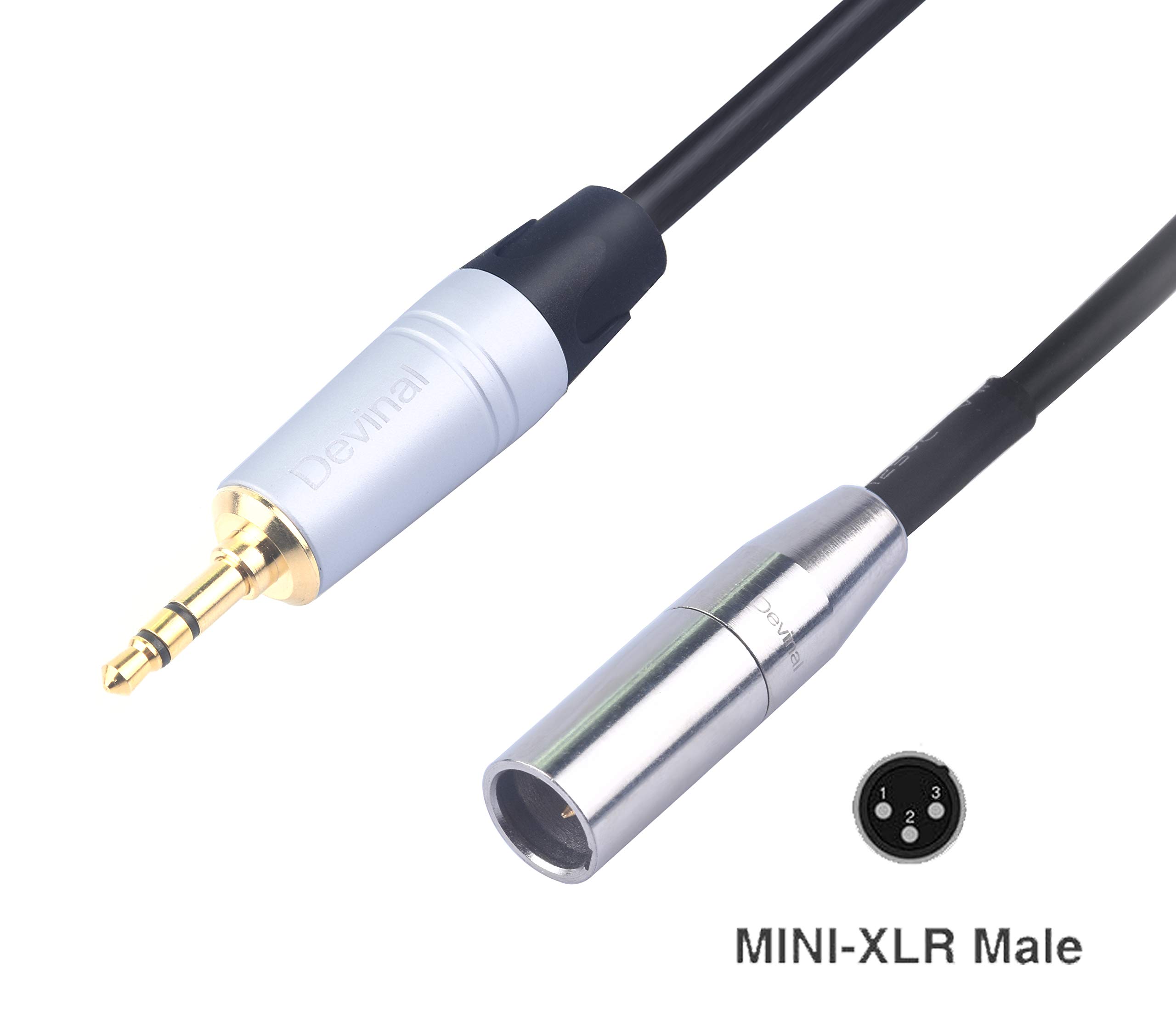 Devinal 3.5mm to Mini XLR calbe, Balanced 1/8 inch Stereo to 3 Pin Mini XLR Male Cord Adapter Connector, for Pro Lapel Mic 12 inch(30 cm)