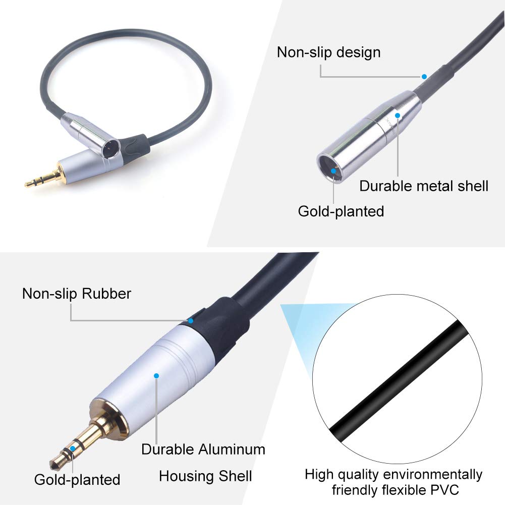 Devinal 3.5mm to Mini XLR calbe, Balanced 1/8 inch Stereo to 3 Pin Mini XLR Male Cord Adapter Connector, for Pro Lapel Mic 12 inch(30 cm)