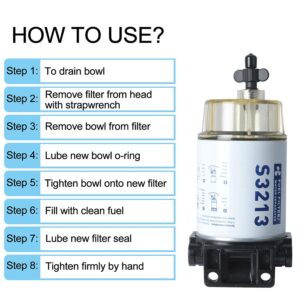 S3213 Fuel Water Separator Filter Assembly for Outboard Motor Mercury 35-60494-1 18-17928, 35-809097, Yamaha Racor Sierra Engine Boat 10 Micron, Replaces MAR-24563-03-00, 18-7919, 18-7919-1