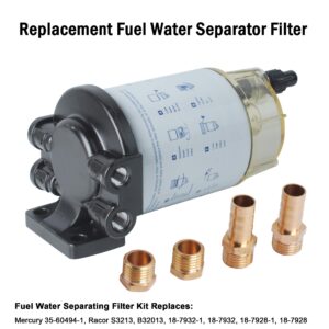 S3213 Fuel Water Separator Filter Assembly for Outboard Motor Mercury 35-60494-1 18-17928, 35-809097, Yamaha Racor Sierra Engine Boat 10 Micron, Replaces MAR-24563-03-00, 18-7919, 18-7919-1