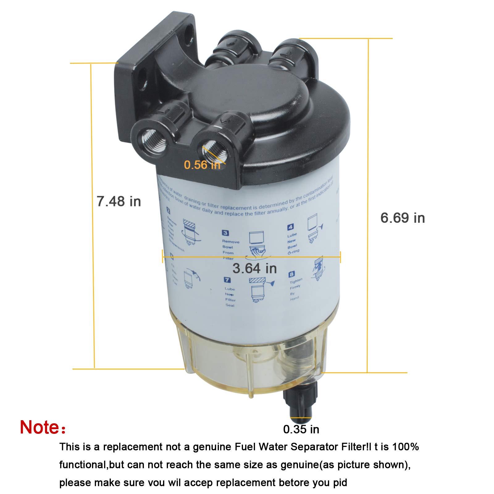 S3213 Fuel Water Separator Filter Assembly for Outboard Motor Mercury 35-60494-1 18-17928, 35-809097, Yamaha Racor Sierra Engine Boat 10 Micron, Replaces MAR-24563-03-00, 18-7919, 18-7919-1