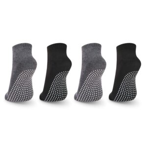 newchao anti slip socks non skid grip socks,4 pairs unisex for yoga home workout barre pilates pregnancy hospital men women in black and grey